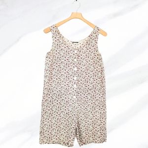 Vintage Romper Cotton Small Red Floral Cream Beige Green Summer Shorts Pockets
